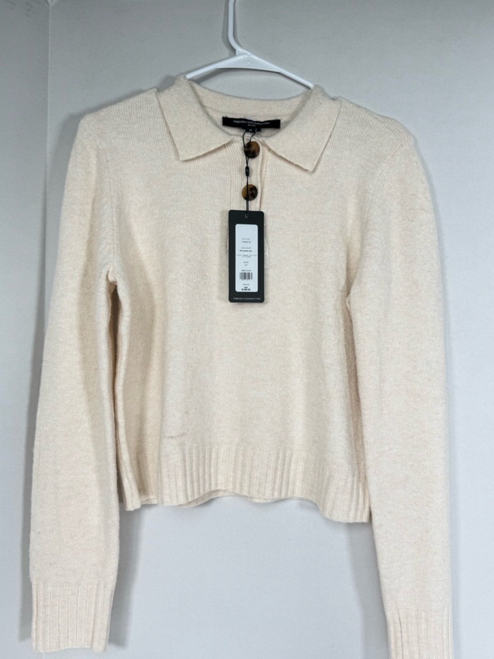 French Connection Cream Button-Front Collared  Top